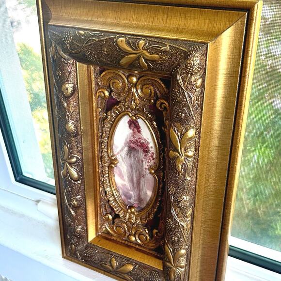 Vintage Ornate Gold Framed Print of Woman with Flowers, Victorian Style Wall Art - Picture 3 of 16